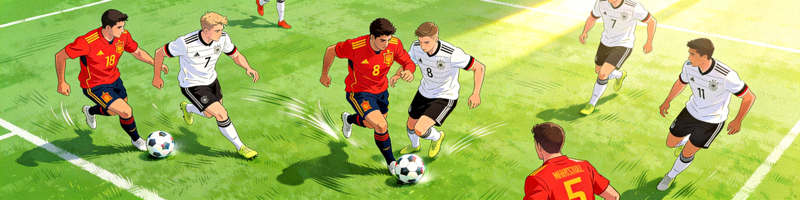 西班牙队与德国队在小组赛中控球传递的战术场景